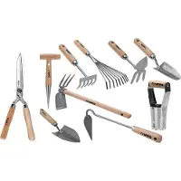Vito Set 10 Gartengeräte Holzstiel Edelstahl und Eisen handgeschmiedet Hohe Qualität