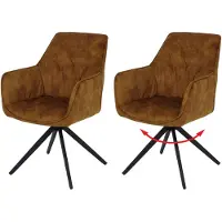 Mendler 2er-Set Esszimmerstuhl HWC-L80, Küchenstuhl Armlehne drehbar Auto-Return Samt 440g/m² Wildleder-Optik senfgelb