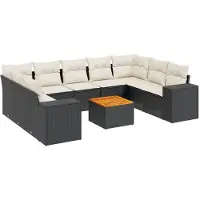 vidaXL 10-tlg. Garten-Sofagarnitur mit Kissen Schwarz Poly Rattan
