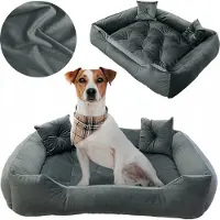 EDANTI Hundebett Hundekissen 135x100 cm Katzenbett Hundesofa Hundekorb Velour Grau