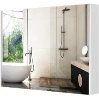 Costway Spiegelschrank Badezimmer, Badezimmerspiegel mit Ablagen, Badezimmerspiegelschrank, Wandschrank mit Spiegel, Hängeschrank, 90 x 11 x 65 cm