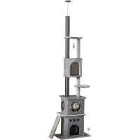 Fortuna Lai Kratzbaum Deckenhoch XXL 225-255H cm für kleine Katzen, höhenverstellbar mit Katzenspielzeug und Sisal, hellgrau