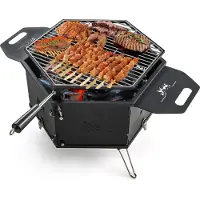 Costway 2 in 1 großer Holzkohlegrill mit 360° drehbarem Grill, Campinggrill mit Griffen zum Kochen & Heizen, Feuerschale klappbar 77x74x38cm