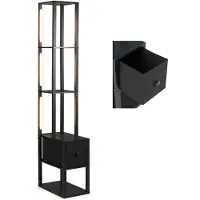 Costway Stehlampe mit einstellbarer Helligkeit & Beistelltisch, moderne Stehleuchte mit Regalen & Schublade, Standlampe 43,5x26,5x169cm Schwarz