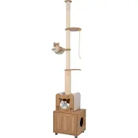 Costway Kratzbaum deckenhoch, 257-276 cm, Katzenbaum mit Katzenhaus, Plattformen, Raumkapsel, Sisal-Kratzstamm & Seil, Katzenkratzbaum, Braun
