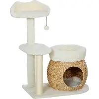 Fortuna Lai Kratzbaum 79 cm Katzenbaum mit Katzenhöhle, Bett, Spielbälle, Katzenkratzbaum mit Sisal-Kratzsäulen, für Katzen bis 5 kg, Cremeweiß