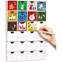 Ed Brubaker DIY Adventskalender zum Bemalen, Basteln und Selbstgestalten - Wiederverwendbarer Weihnachtskalender zum Befüllen mit 24 Schubladen aus Pappe - Weiß - 32,5 cm Höhe