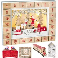 Ed Brubaker Wiederverwendbarer Adventskalender aus Holz zum Befüllen - Weihnachtsmann im Wald mit LED-Beleuchtung - DIY Weihnachtskalender 35.5 x 6 x 27 cm