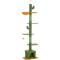 Fortuna Lai Kratzbaum Deckenhoch, Katzenbaum, 230-275 cm Katzenkratzbaum mit Katzenhöhle, Kratzstämmen, Spielball, Katzenmöbel mit Kippschutz, Grün