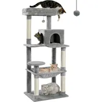 Merkloos Collox – Mehrstöckiger Kratzbaum – 5 Etagen – Inklusive Hängematte – Mit Kratzbäumen und lustigem Spielzeug – Für große Katzen – Grau