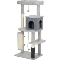 Youjia 132 cm Katzenbaum mit Kratzpfosten, Bett, Haus, Sprungplattformen, Pflegebürste, Hellgrau