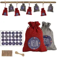 Jiubiaz Adventskalender zum Befüllen Weihnachten Säckchen Decor 24 Stoffbeutel Rot/Grau
