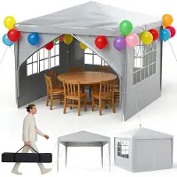 UISEBRT 3x3 m Grau Partyzelt, Gartenpavillon mit Seitenteilen & Fenstern, UV-Schutz, Outdoor Festzelt für Events