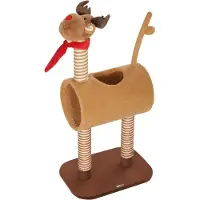 Fortuna Lai Kratzbaum 98 cm Katzenturm im Hirschdesign, mit Höhle, Spielball, Jutestämme Braun