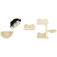 Fortuna Lai Katzen Kletterwand 4 tlg, Katzenkratzbaum mit Klettern, Kaztentreppe, Hängematte, Sprungplatte, Wandkratzbaum für Katzen bis 5 kg