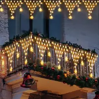 ROSNEK 5M LED Lichterkette mit Stern Lichtervorhang 8 Lichtmodi Weihnachtsbeleuchtung für Weihnachten Zaun Wand Party Deko, Warmweiß