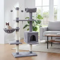 Mucola Kratzbaum Grau Katzenkratzbaum 131cm Katzenhaus Kletterbaum Katzensäule Katzenmöbel Spielbaum Naturbelassenkratzbaum Sisalsäule
