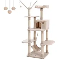 Feandrea Kratzbaum mit Hängematte, Höhle, Sisalstamm, beige