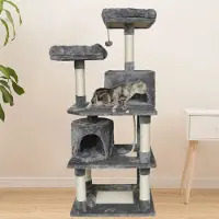 Supfine Kratzbaum Katzenbaum Stabiler Kletterbaum mit Katzenhäusern Plüsch Kratzbaum 145 cm hoch Grau