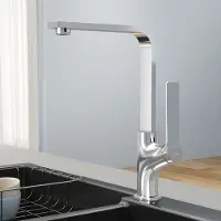 Emke Küchenarmatur Spültischarmatur Einhebelmischer Spüle 360° schwenkbar Wasserhahn Küche mit flachem Auslauf, Messing Chrom