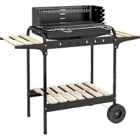 Outsunny Holzkohlegrill aus Metall BBQ Smoker mit Räder, Grillrost Grillwagen