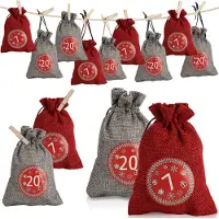 Fiqops Adventskalender zum Befüllen Weihnachten Säckchen Decor 24 Stoffbeutel(2 Farben)