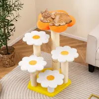 Costway 90 cm Kratzbaum klein, Blumen-Design, Katzenbaum mit Plüschoberfläche, Sisal-Kratzpfosten&Plattformen, Katzenkratzbaum Holz, Indoor Orange