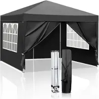FCH Faltpavillon 3 x 3m Pop Up Pavillon Faltbar Wasserdicht Gartenzelt, UV-Schutz 50+ Pavillons & Partyzelte Festzelt mit 4 Seiten，Schwarz