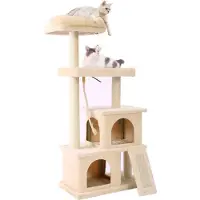 Happyment Luxe Krabpaal für Katzen – Extra große Kratzbaum mit weicher Katzenhängematte, Spiel- und Sprungmöglichkeiten – Für kleine Kätzchen – Creme – 127cm