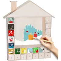 Ed Brubaker Wiederverwendbarer Adventskalender zum Befüllen mit 24 Schubladen - DIY Weihnachtskalender zum Bemalen, Basteln und Selbstgestalten - Weihnachtshaus Blanko - 40,3 cm Höhe