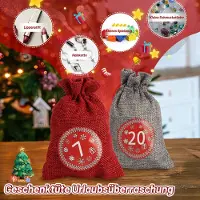 Peviasot Adventskalender zum Befüllen Weihnachten, Aufkleber, DIY Säckchen Stoffbeutel, Geschenk Bastelset, Deko Set, 24pc Set, Rot/Grau
