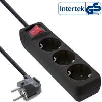 InLine Steckdosenleiste, 3-fach Schutzkontakt, mit Schalter, schwarz, 3m, 3 m, Abgewinkelt, 1,5 mm², Kunststoff, Schwarz, Kunststoff