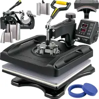 Vevor 1200 W Hitzepresse 8 in 1 T-Shirtpresse 38 x 38 cm Schwarz Transferpresse Heißpresse T-Shirt zum Aufbringen von Buchstaben Zahlen und Mustern