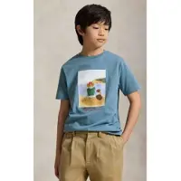 Ralph Lauren für Jungen. 323A12424001 Baumwoll-T-Shirt mit blauem Polo-Bär ((S) 6/7años= 136/138cm), Lässig, Baumwolle, Kurzarm, Kinder