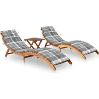Syfax Sonnenliegen 2 Stk. mit Tisch und Auflagen Massivholz Akazie