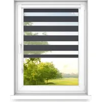Time4blinds - Doppelrollo ohne Bohren - Zebra Rollos für Fenster und Türen - Anthrazit, 1300x900, Rechts