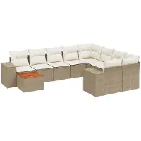 vidaXL 10-tlg. Garten-Sofagarnitur mit Kissen Beige Poly Rattan