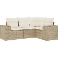 vidaXL 4-tlg. Garten-Sofagarnitur mit Kissen Beige Poly Rattan