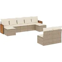 vidaXL 9-tlg. Garten-Sofagarnitur mit Kissen Beige Poly Rattan
