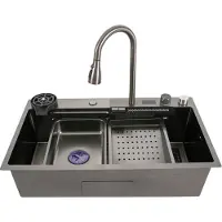 StarTech.com Küchenspüle - Einzelbecken Arbeitsstation - Digitaldisplay Wasserfall - Ausziehbare Armatur - 201 Edelstahl - 80x46x20 cm - Schwarz