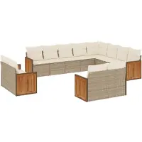 vidaXL 12-tlg. Garten-Sofagarnitur mit Kissen Beige Poly Rattan