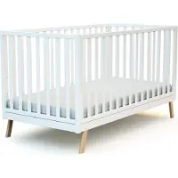 AT4 - Babybett kinderbett Holz KASA Weiß 70 x 140 cm | 146 x 74,5 x 83 cm | Babybett umbaubar zum boden juniorbett mädchen und Jung | Gitterbett mit Lattenrost 3 Stufen Höhenverstellbar