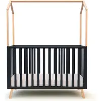 AT4 - Babybett hausbett Holz 60x120 KASA lackierte Buche und Graphitgrau|Kinderbett | Gitterbett mit Lattenrost 3 Stufen Höhenverstellbar |Bett umbaubar zum Juniorbett