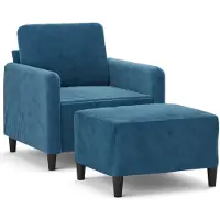 Syfax Sessel mit Hocker Blau 60 cm Samt