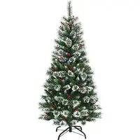 Northix 180 cm künstlicher Weihnachtsbaum mit Schneeflocken und roten Beeren