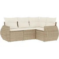 vidaXL 4-tlg. Garten-Sofagarnitur mit Kissen Beige Poly Rattan