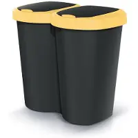 Prosperplast Abfallbehälter Compacta B Duo gelb/schwarz Fassungsvermögen 40 l ein Fach zwei Deckel Wandmontage NDBS40-1215C_S411