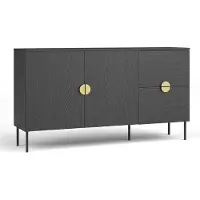AX Living Große Kommode Brunelli 160 Schwarz Holzoptik goldene Griffe