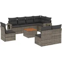 vidaXL 9-tlg. Garten-Sofagarnitur mit Kissen Grau Poly Rattan