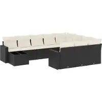 vidaXL 11-tlg. Garten-Sofagarnitur mit Kissen Schwarz Poly Rattan